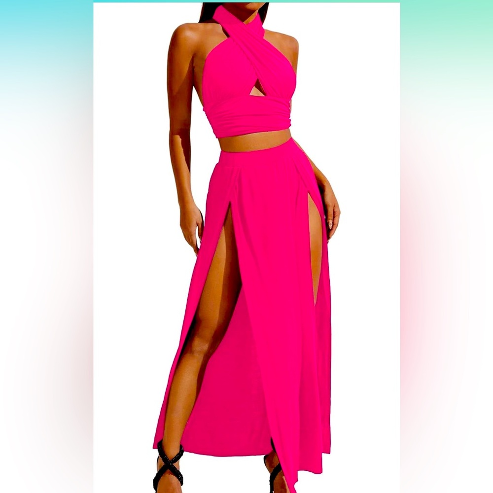 Two piece hot pink dress